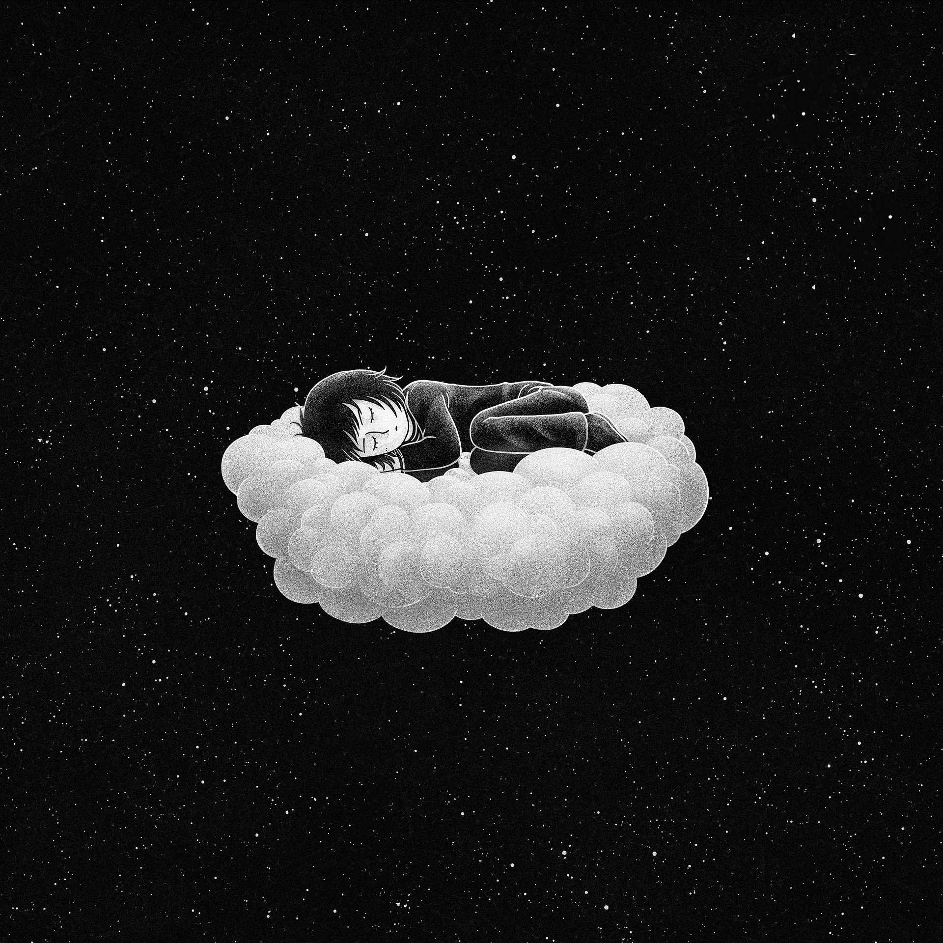 Illustrazione di ragazzo che dorme su una nuvola